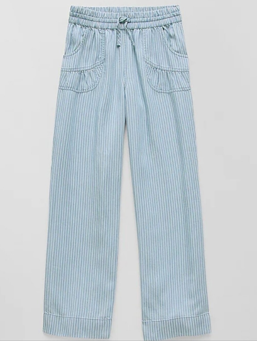 Kids Light Blue Striped Drawstring Casual Pants